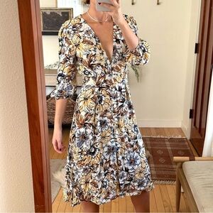 Faithfull The Brand x Anthropologie Chloe Midi Dress Floral Gold Cream Women's 4